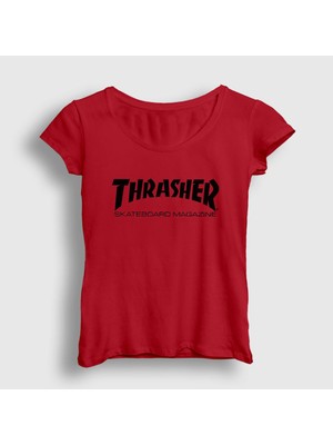 Presmono Kadın Kırmızı Logo V5 Thrasher T-Shirt