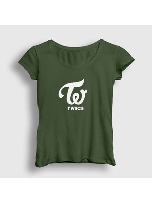 Presmono Kadın Haki Logo V2 K-Pop Twice T-Shirt