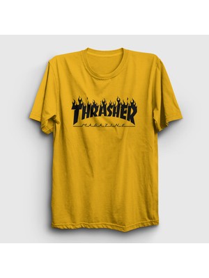 Presmono Unisex Sarı Logo V6 Thrasher T-Shirt