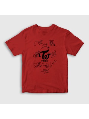 Presmono Unisex Çocuk Kırmızı Signs K-Pop Twice T-Shirt