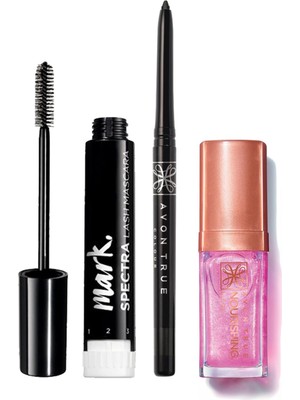 Avon Mark Spectra Lash Kademeli Siyah Maskara Siyah Göz Kalemi ve Besleyici Dudak Yağı Paketi