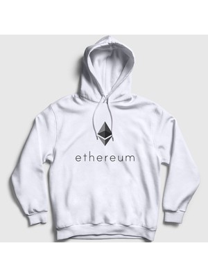 Presmono Unisex Beyaz Ethereum Bitcoin Kapüşonlu Sweatshirt