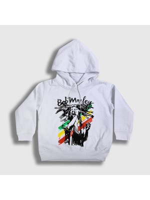 Presmono Unisex Çocuk Beyaz Stage Bob Marley Kapüşonlu Sweatshirt