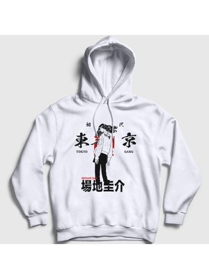 Presmono Unisex Beyaz Baji Anime Tokyo Revengers Kapüşonlu Sweatshirt