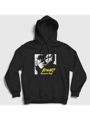 Presmono Unisex Siyah Edward Baji Keisuke Anime Tokyo Revengers Kapüşonlu Sweatshirt