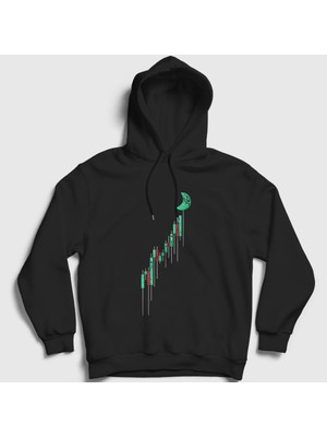 Presmono Unisex Siyah To The Moon Bitcoin Kapüşonlu Sweatshirt