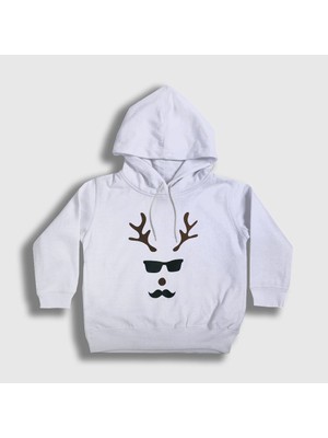 Presmono Unisex Çocuk Beyaz Male Deer Yılbaşı Kapüşonlu Sweatshirt