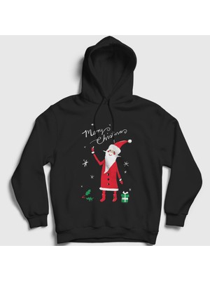 Presmono Unisex Siyah Noel Baba V2 Santa Claus Yılbaşı Kapüşonlu Sweatshirt