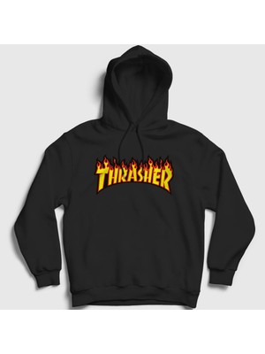 Presmono Unisex Siyah Logo V1 Thrasher Kapüşonlu Sweatshirt