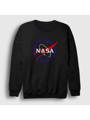 Presmono Unisex Siyah Logo V2 Nasa Space Uzay Sweatshirt