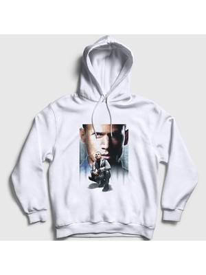 Presmono Unisex Beyaz Poster V2 Prison Break Kapüşonlu Sweatshirt