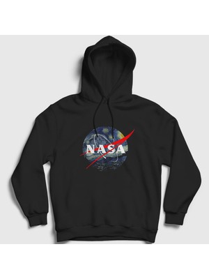 Presmono Unisex Siyah Van Gogh Logo Nasa Space Uzay Kapüşonlu Sweatshirt