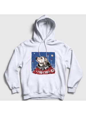 Presmono Unisex Beyaz Gav Gav Astronaut Space Astronot Uzay Kapüşonlu Sweatshirt