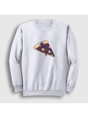 Presmono Unisex Beyaz Pizza Bed Astronaut Space Astronot Uzay Sweatshirt