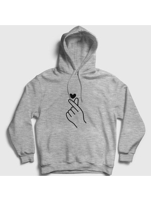Presmono Unisex Gri Finger Heart Bts Kapüşonlu Sweatshirt