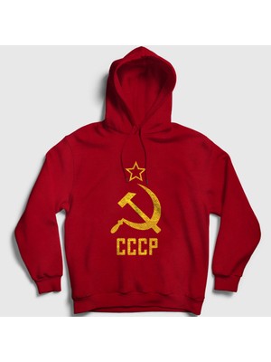 Presmono Unisex Kırmızı Logo CCCP Sovyetler Birliği Kapüşonlu Sweatshirt