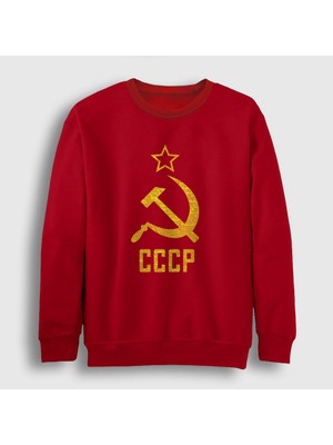 Presmono Unisex Kırmızı Logo CCCP Sovyetler Birliği Sweatshirt