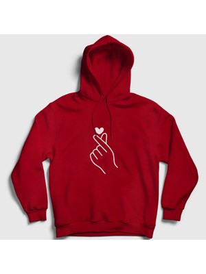Presmono Unisex Kırmızı Finger Heart Bts Kapüşonlu Sweatshirt
