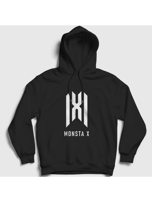 Presmono Unisex Siyah Logo K-Pop Monsta X Kapüşonlu Sweatshirt