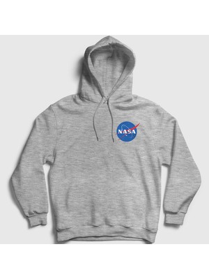 Presmono Unisex Gri Logo Nasa Space Uzay Kapüşonlu Sweatshirt
