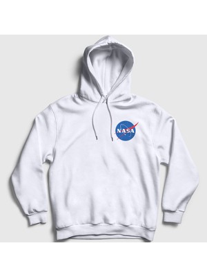 Presmono Unisex Beyaz Logo Nasa Space Uzay Kapüşonlu Sweatshirt