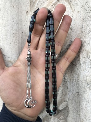 Sultan Telkari Sürmeli Su Yeşili Tonda Kesme Kapsül Model Toz Kehribar Tesbih