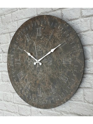 Markakanvas Mermer Desenli , Beyaz Çizgi Rakamlı Duvar Saati Çap 50 cm