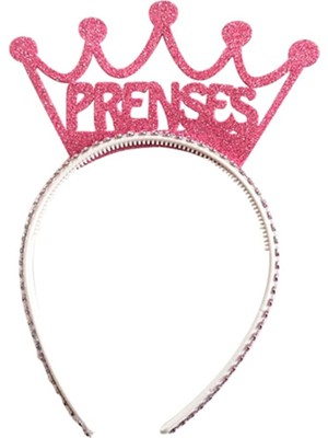 Dipak Simli Eva Fuşya Renk Prenses Yazılı Parti Tacı 2 Adet