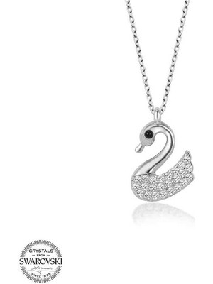 Gumush Swarovski Taşlı Gümüş Kuğu Kadın Kolye