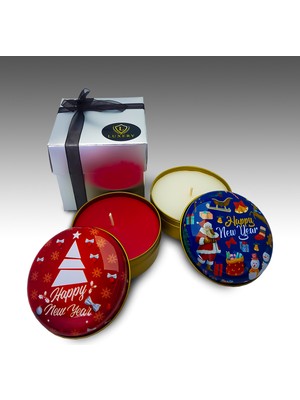Luxery Candle Yeni Yıl Noel Kokulu Yılbaşı Teneke Mum 2'li Set Hediye Paketi M5