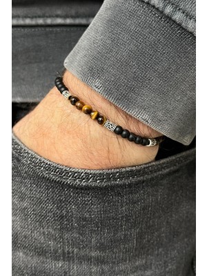 Frnch Kaplan Gözü Taşlı Kahverengi-Siyah Renkli Ayarlanabilir Makrome Erkek Bileklik FRJ11356-1456-K