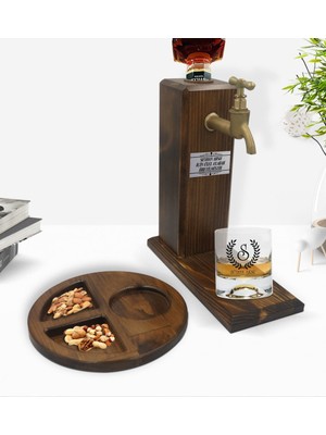 BK Kişiye Özel Çelenk Baş Harfli Isimli Viski Bardağı & Ahşap Içki Standı & Ahşap Sunum Tabağı Çerezlik Hediye Seti-5