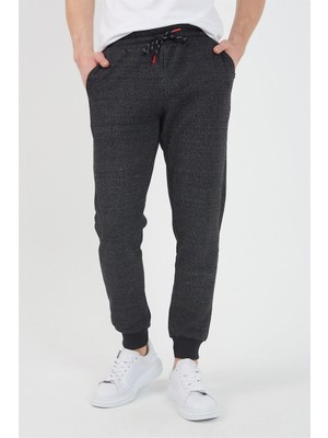 Metalic Erkek Siyah Içi Polarlı Slim Fit Paça Lastikli Jogger Eşofman Altı