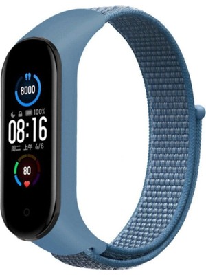 Furenfa Xiaomi Mi Band 5 ve 6 Uyumlu Loop Dokuma Kordon Kayış Mavi
