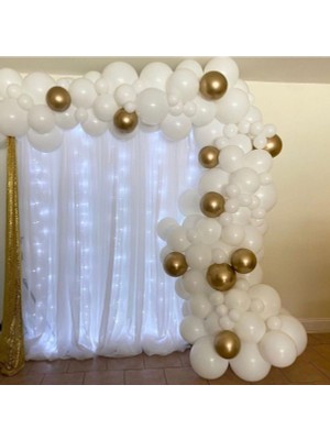 Bal10 Dünyası Krom Gold Pastel Beyaz Balon Zinciri 100 Adet + 5 Metre Balon Zinciri