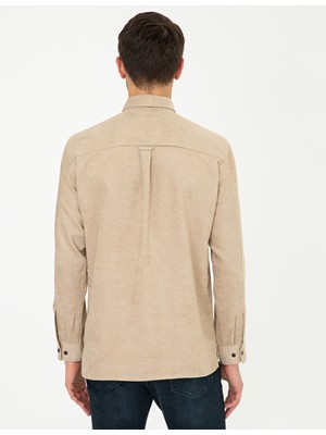 Pierre Cardin Erkek Bej Regular Fit Süet Gömlek 50248509-VR011