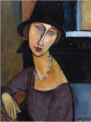 VeraStore Amedeo Modigliani Şapka ve Kolyesi ile Jeanne Hebuterne Kanvas Tablo
