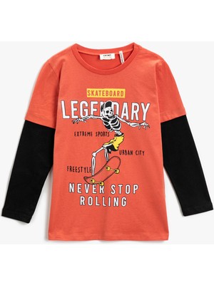 Koton Kaykay Baskılı Uzun Kollu Tişört Pamuklu