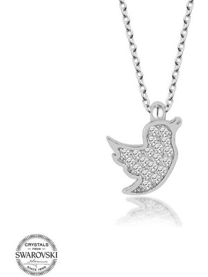 Gumush Swarovski Taşlı Gümüş Kuş Kadın Kolye