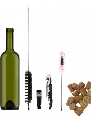 Şişecam Konik Mantarlı 35 Adet Şarap Şişe Seti Fırça Tirbüşon Termometre ve Vakum Aparat