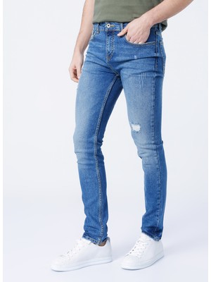 Fabrika Düşük Bel Slim Fit Mavi Erkek Denim Pantolon 5156