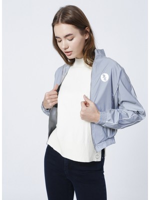Sweaters K-Shine Dik Yaka Crop Düz Gümüş Kadın Mont