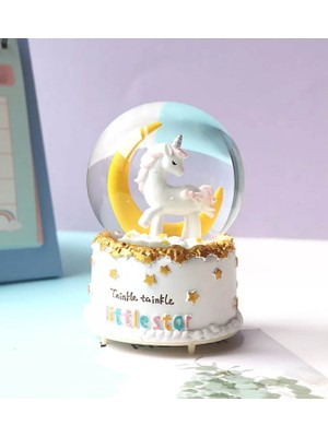 Mobgift Ay Üzerinde Unicorn Orta Boy Işıklı Müzikli Kar Küresi