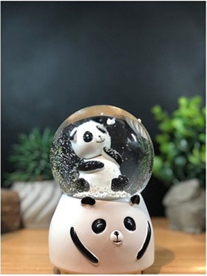 Mobgift Düşünen Panda Orta Boy Işıklı Müzikli Kar Küresi