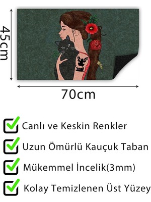 Buket Home Dost Kedi Kapı Önü Paspası Dekoratif Kapı Paspası Dış Mekan Paspas Ev Içi Paspası 45X70CM