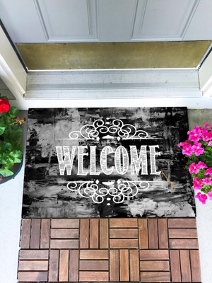 Buket Home Welcome Karalama Kapı Önü Paspası Dekoratif Kapı Paspası Dış Mekan Paspas Ev Içi Paspası 45X70CM