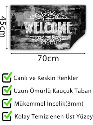 Buket Home Welcome Karalama Kapı Önü Paspası Dekoratif Kapı Paspası Dış Mekan Paspas Ev Içi Paspası 45X70CM