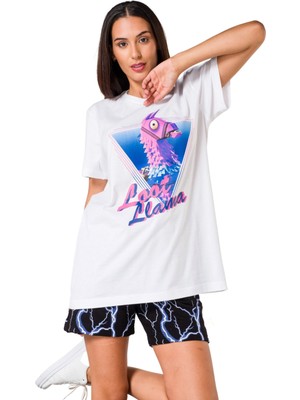 Viselia Oversize Beyaz T-Shirt  Pamuk Fortnite Nefes Alan Yeni Nesil Terletmeyen Baskılı Unisex