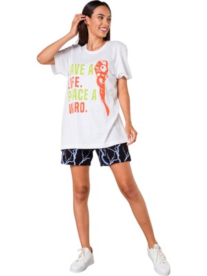 Viselia Oversize Beyaz T-Shirt  Pamuk Dota Nefes Alan Yeni Nesil Terletmeyen Baskılı Unisex