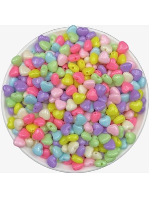 Hedef Bijuteri 25GR 8mm Pastel Karışık Renkli Plastik Kalp Model Boncuk ,takı Yapım Boncuğu (25GR,~130 Adet)